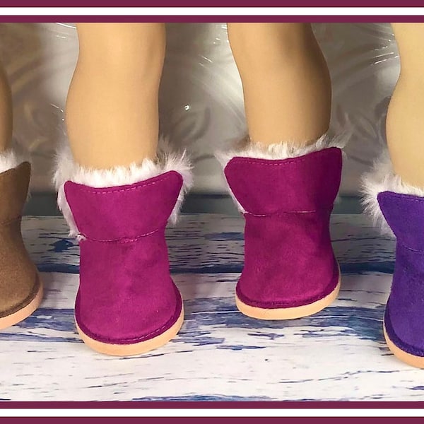 18" Doll BOOTS Faux SUEDE Leather with Fur Trim Bootie Designed to fit 18 Inch Dolls