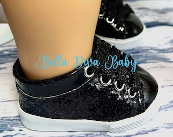 18&quot; Girl Doll GLITTER SNEAKERS POP Star- No Tie Sparkle Fancy Cheer Shoes -Dance Style Shoes Cheerleader Designed to Fit 18 inch Girl Dolls