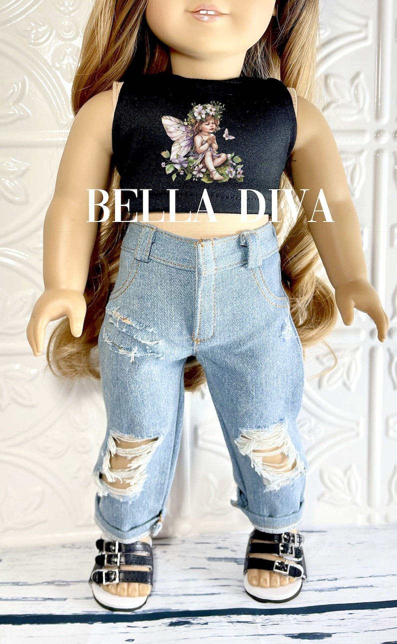 DISTRESSED Light wash RIPPED DENIM Doll Jeans Distressed jeans Designed to fit 18 Inch Dolls Pants with rips for 18 inch Girl or Boy Dolls image 2