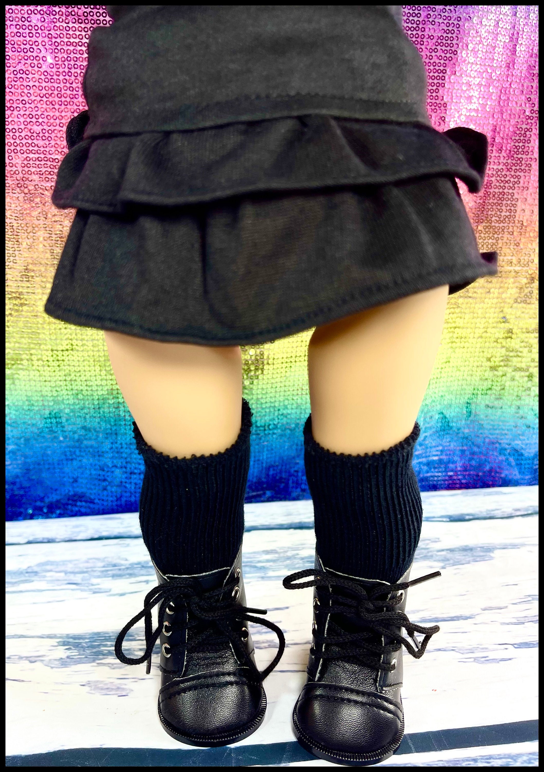 18 Inch Doll Skirt: Black Ruffle, Rocker Punk Style