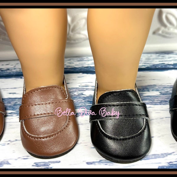 18" Doll Faux LEATHER BOY SHOES Black & Brown Designed to Fit 18 inch Fancy Boy Girl Doll Formal shoes