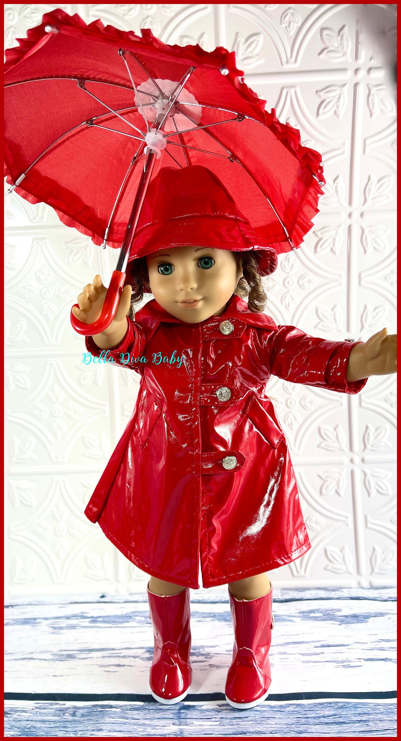 18 inch Doll RAINCOAT with Hat BOOTS and Umbrella Designed to Etsy
