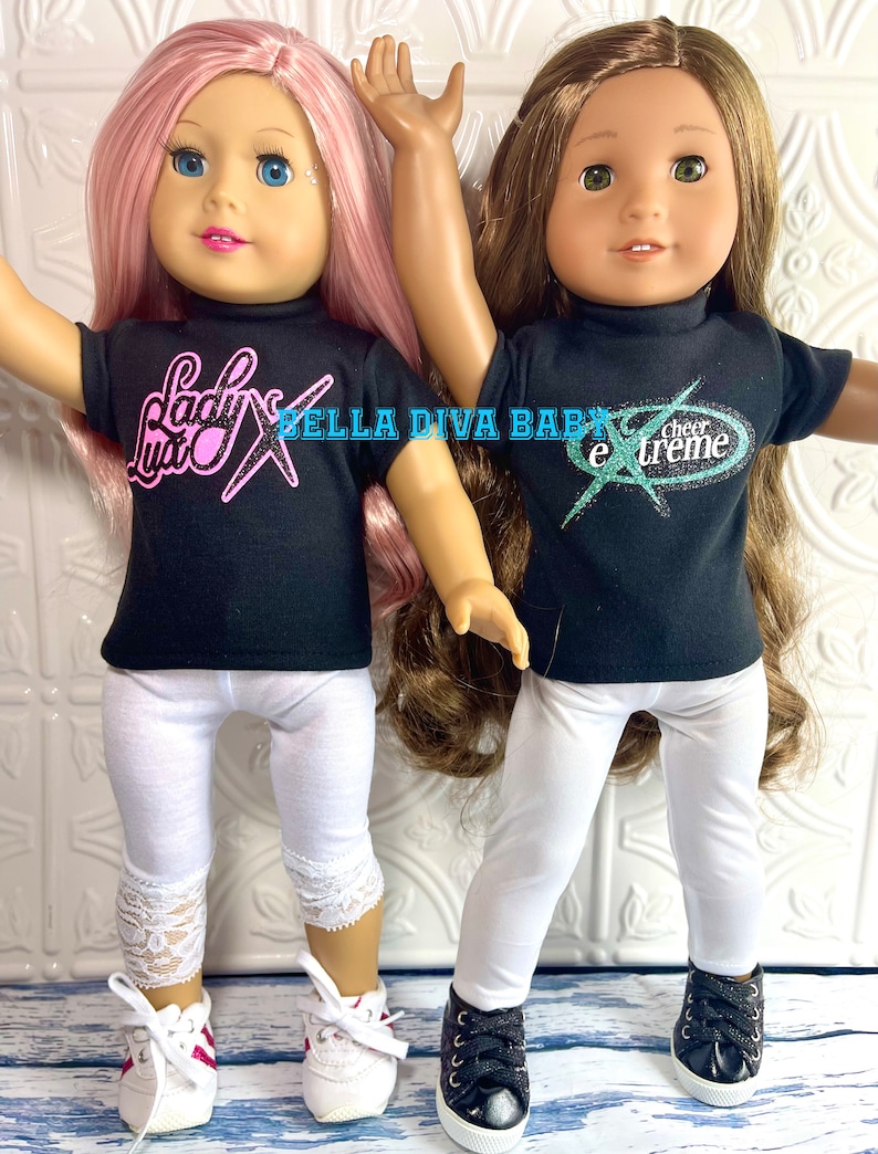 T-SHIRT Short Sleeve Top Designed to fit 18 Dolls Personalized Doll Tee shirt Custom Design Top for 18 inch doll Custom Logo Design tee CUSTOM ORDER GLITTER