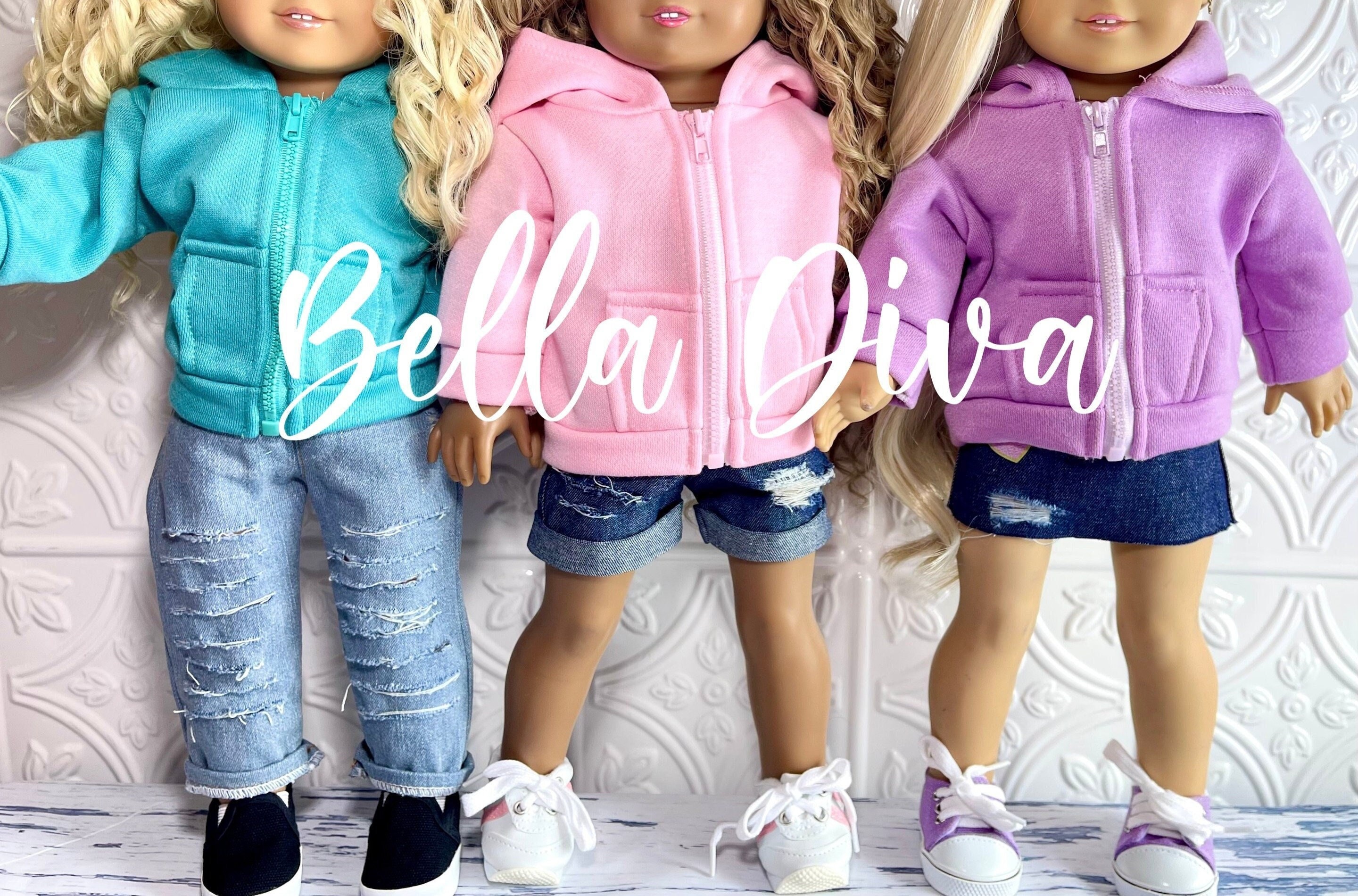 18" Girl Doll PERSONALIZED HOODIE Pink, Turquoise, Lavender-Custom Design Hoodie made to Fit 18 Inch Girl or Boy Dolls-Personalized Logo