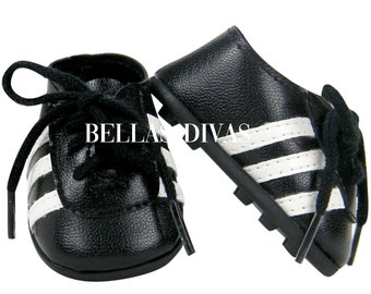 18" Girl Doll SPORTY CLEATS Black With White Stripes -SOCCER Sport Shoes Designed to Fit 18 Inch Girl or Boy Dolls