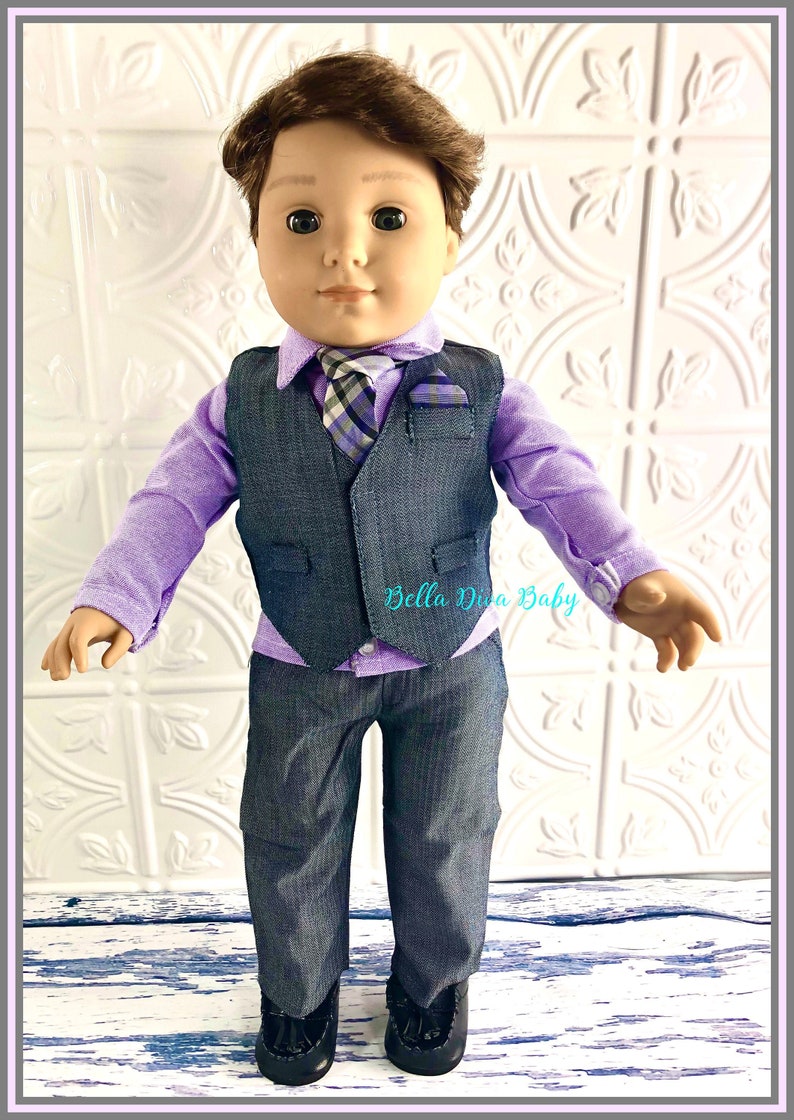 Boy Doll LOGAN Suit Vest Lavender Shirt Gray Pants & Tie Etsy
