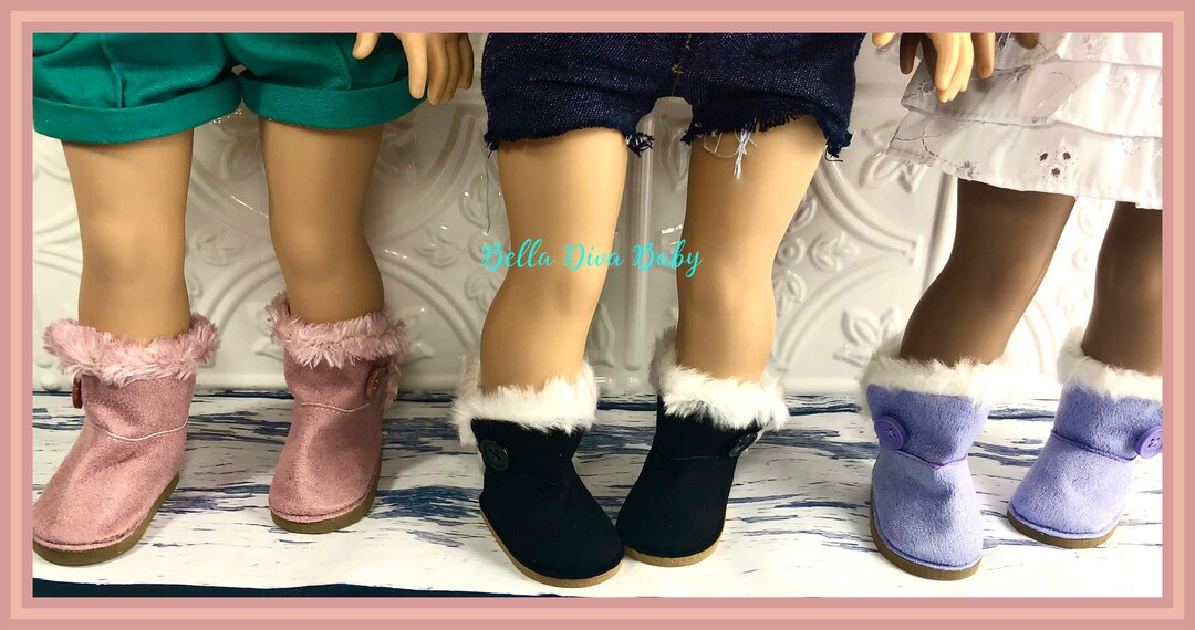 18" Doll BOOTS Faux SUEDE With Faux Fur Trim and Button- Winter BOOTIE ...