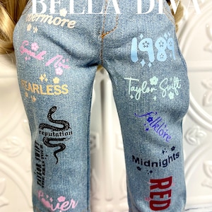18" Girl Doll SWIFTIE Albums Custom Design DENIM JEANS -Custom Pop Star Eras Concert Light Wash Pants Jeans Designed to fit 18 Inch Dolls