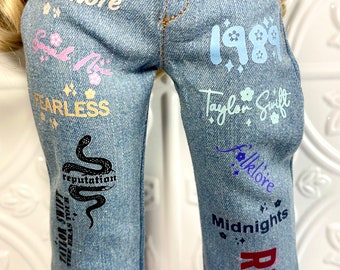 18" Girl Doll SWIFTIE Albums Custom Design DENIM JEANS -Custom Pop Star Eras Concert Light Wash Pants Jeans Designed to fit 18 Inch Dolls