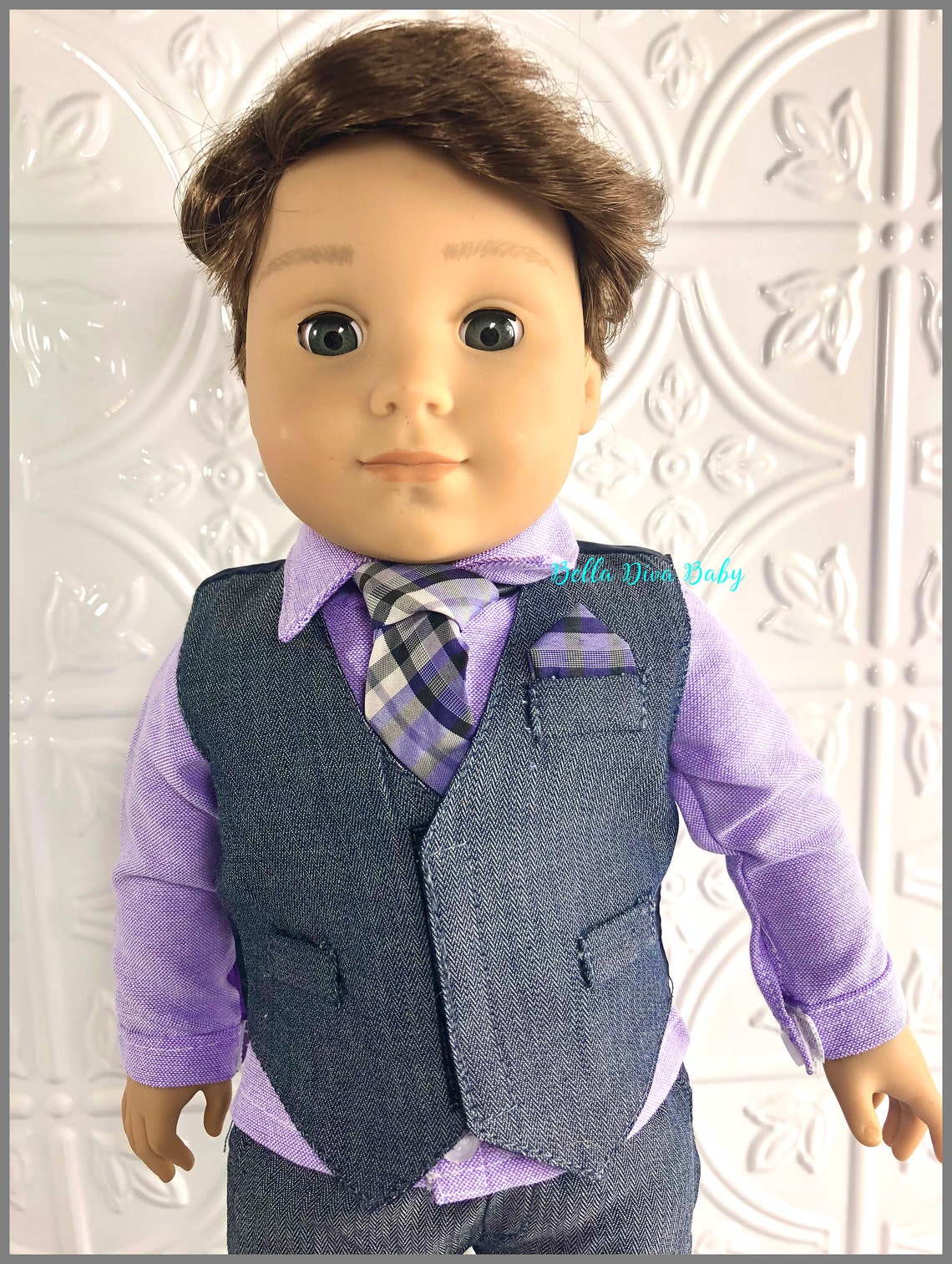 Boy Doll LOGAN Suit Vest Lavender Shirt Gray Pants & Tie Etsy