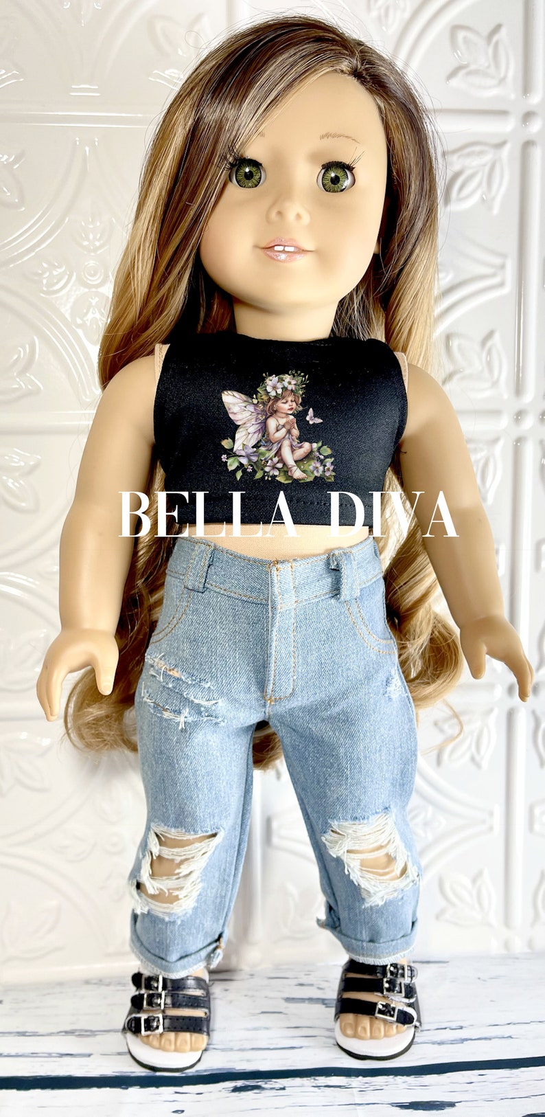 DISTRESSED Light wash RIPPED DENIM Doll Jeans Distressed jeans Designed to fit 18 Inch Dolls Pants with rips for 18 inch Girl or Boy Dolls image 3