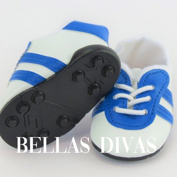 18" Doll SPORTY CLEATS Blue With White Stripes No Tie -SOCCER Sport Shoes Designed to Fit 18 Inch Dolls