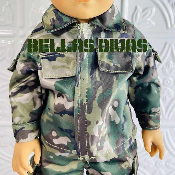 18" Girl or Boy Dolls MILITARY UNIFORM - ARMY Combat Outfit -Camo Jacket, Camouflage Pants, Cap and Shoes Designed to fit 18 inch Boy Dolls