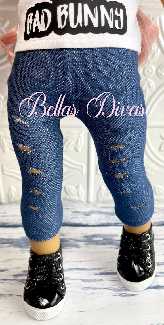 18 Doll BLUE Denim RIPPED LEGGINGS Custom Dark Wash Distressed Jeans  Designed to Fit 18 Inch Dolls 18 Inch Doll Ripped Jeans 