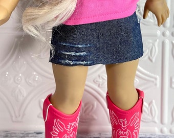 18" Girl Doll DISTRESSED Mini SKIRT Blue Denim - RIPPED Blue Denim Skirt Designed to Fit 18 Inch Girl Dolls