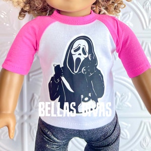 18" Girl Doll HALLOWEEN GHOST Raglan Tee - Personalized Graphic Design T-shirt- Custom Name Shirts Designed to fit 18 Inch Girl or Boy Dolls