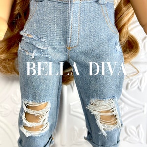 DISTRESSED Light wash RIPPED DENIM Doll Jeans Distressed jeans Designed to fit 18 Inch Dolls Pants with rips for 18 inch Girl or Boy Dolls YES DISTRESSED