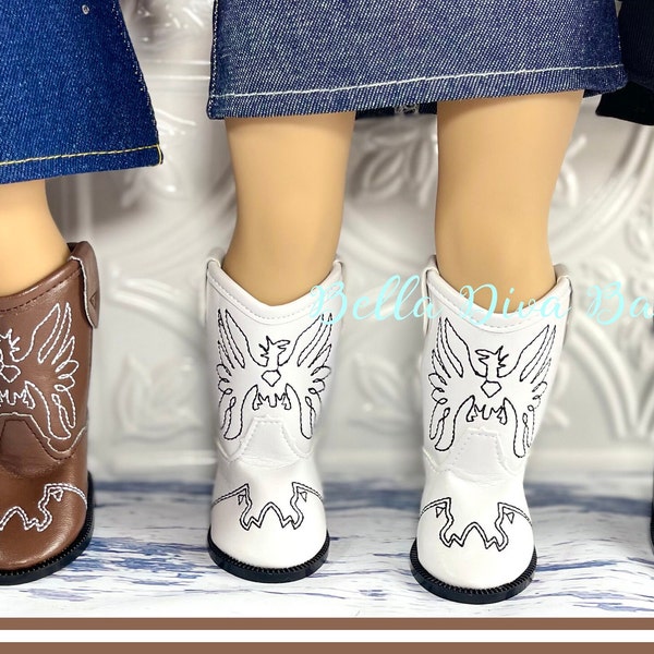 18" GIRL Doll COWGIRL BOOTS Brown, White and Black -Western Style Cowboy Boy Doll Boots Designed to Fit 18" Inch Girl or Boy Dolls