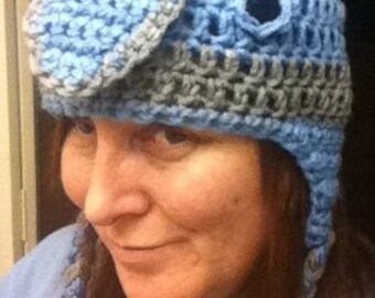 Blue and gray dolphin animal hat with braids made to order