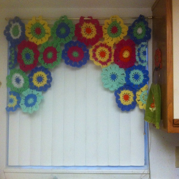 Colorful Crochet Flower Curtains Made to Order in any Colors