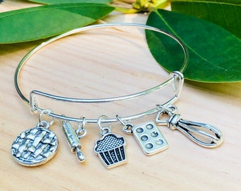 Baking Baker Deserts Pie Cup Cake Charms Zilveren bedel uitbreidbare armband