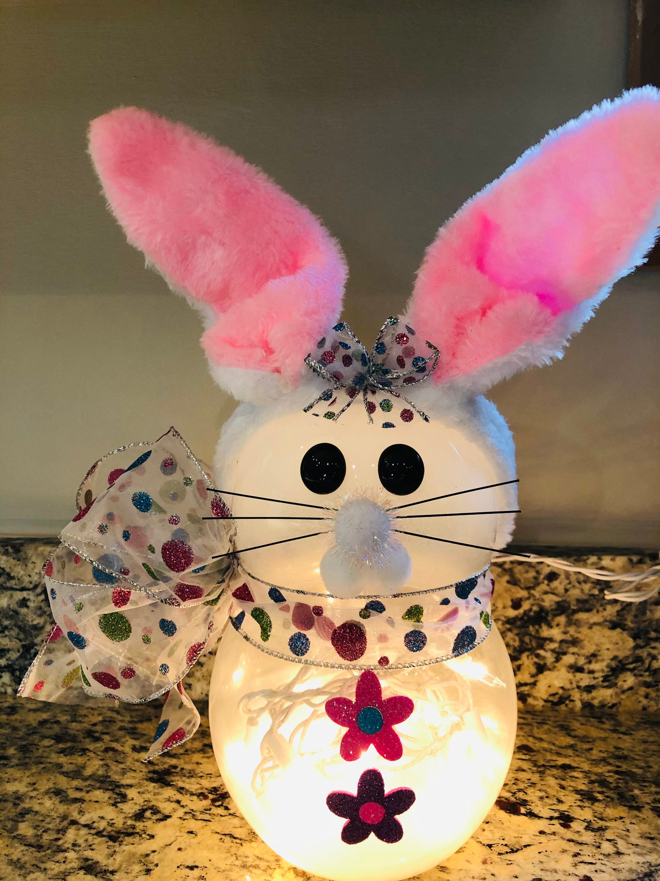 Easter Bunny Rabbit Lamp Night Light With a Clear Sheer Bow Etsy