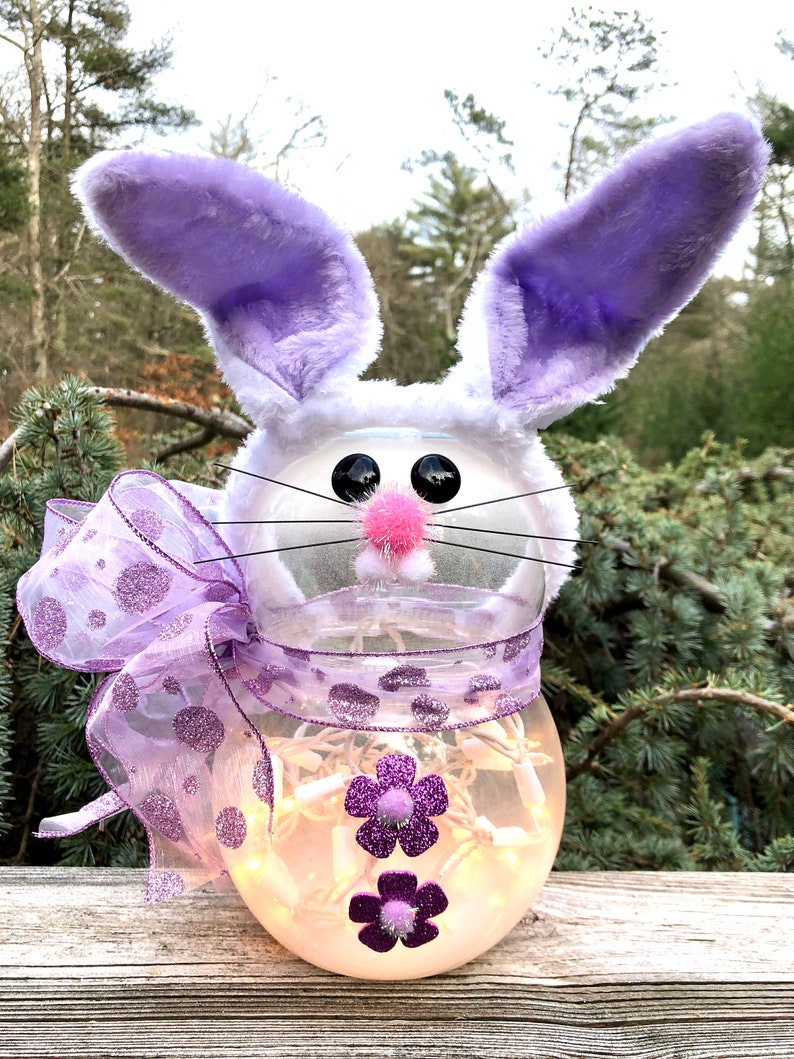 Easter Bunny lamp night light with Light Purple wired bow just | Etsy