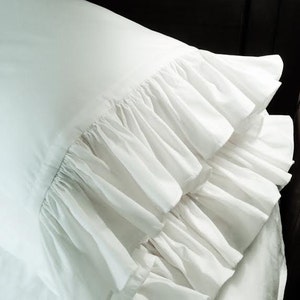 Set of 2 - Ruffled Pillow Cases - Gathered or Pleated Ruffle - Cotton Pillowcases - Linens, Bedding, Pillowcase Sham,