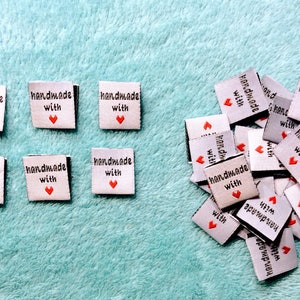 25-50-100 Handmade with love (heart) - Sew in Labels, With Love, Sew-in  Labels, Woven Tags, Clothing Tags, Clothing Labels, Fabric Labels