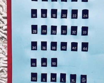 Sewing Tags - 100 Your Choice Embroidered size labels - Tags - sizes, see below