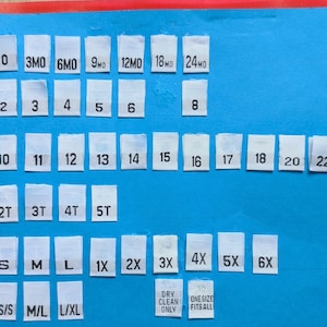 100 Embroidered Clothing Size Tags: Sew-In Fabric Labels