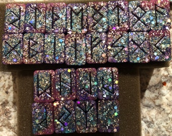 Glitter galaxy elder Futhark rune set