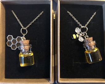 Honey jar necklaces with charms