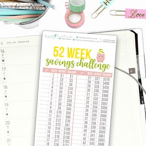 Hobonichi Weeks 52 Weeks Savings Challenge for Note Pages  / Hobonichi Weeks Note Page Stickers / Hobonichi Weeks Functional / Savings Track