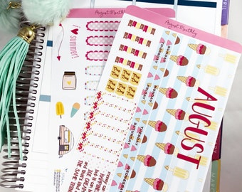 August MONTHLY Kit Planner Stickers | Monthly Spread for Erin Condren  / Stickers for ECLP / Themed Monthly Planner Stickers