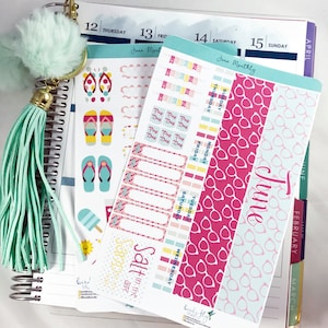 Etiquetas MENSAIS do planejador do kit de junho de <br> Entrega Rápida? Spread mensal para Erin Condren / Adesivos para ECLP / Adesivos temáticos do planejador mensal