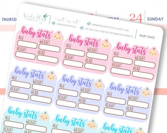 Baby Stats Tracker Sticker Set / Infant Stats Stickers / Baby Measurement Stickers / Baby Planner / Well Check Stickers