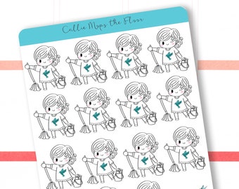 Callie Mops the Floor Mini Sheets / Planner Character Stickers / Callie The Planner Girl / Planner Character Stickers / Planner Stickers