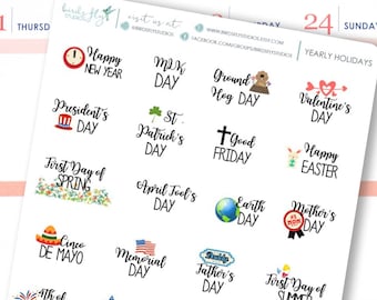 Yearly Holiday Stickers / Holiday Marker Sticker / Holidays Planner Stickers / Fall, Winter, Spring, Summer Holiday Planner Stickers