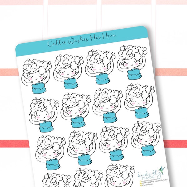 Callie Washes Her Hair Mini Sheets / Planner Character Stickers / Callie The Planner Girl / Planner Character Stickers / Planner Stickers