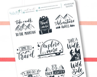 Planner Stickers Adventure Quotes / Camping Hiking Planner Stickers / Outdoor Travel Quotes for planners