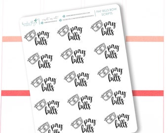 Planner Stickers Pay Bills Script Bow Words / Pay Bills Word Planner Stickers / Script Words for planners and calendar