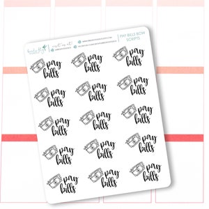 Planner Stickers Pay Bills Script Bow Words / Pay Bills Word Planner Stickers / Script Words for planners and calendar