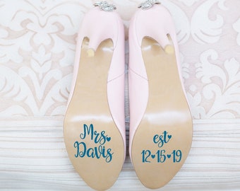 Mrs. Est. Wedding Shoe Decal - Vinyl Decal for Bride Shoes / Wedding Shoes / Wedding Decoration / Pick your Mrs. Wedding Vinyl Decal Color