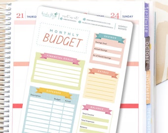 Monthly Budget Planner Stickers / Budget Tracker Note Page Stickers for Erin Condren / Budget Stickers / Finance Planner Stickers