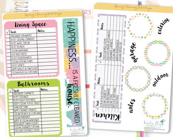 Spring Cleaning Note Page Stickers / Cleaning Tracker Note Page Stickers for Erin Condren / Cleaning Stickers / Cleaning Planner Stickers