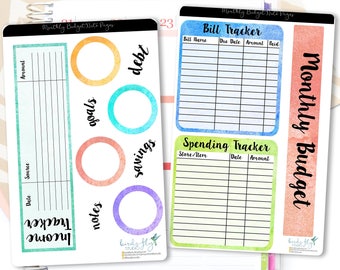 Monthly Budget Note Page Stickers / Budget Tracker Note Page Stickers for Erin Condren / Budget Stickers / Finance Planner Stickers