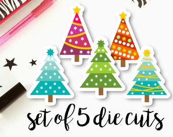 Cardstock Die Cut Christmas Trees | Set of 5  Cardstock Die Cut for Planners, Journals, Scrapbooking, TNs / Foxy Fix, Traveler's Notebook