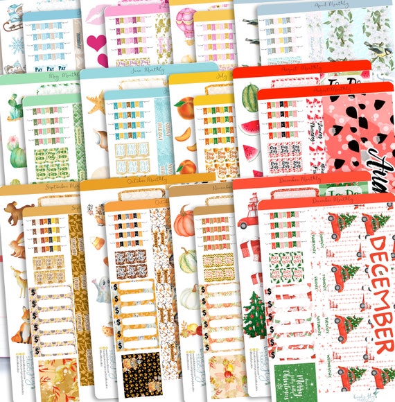 Full Year MONTHLY Kit Planner Stickers 000 | Monthly Spread for Erin  Condren / Themed Monthly Planner Stickers / Full Year Stickers