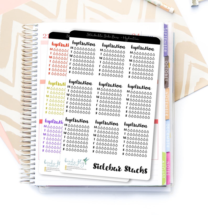 Hydration Water Tracker Planner Sticker Water Tracker Hydration Side Bar Stickers for Erin Condren / Sidebar Sticker / Side Bar Tracker image 1